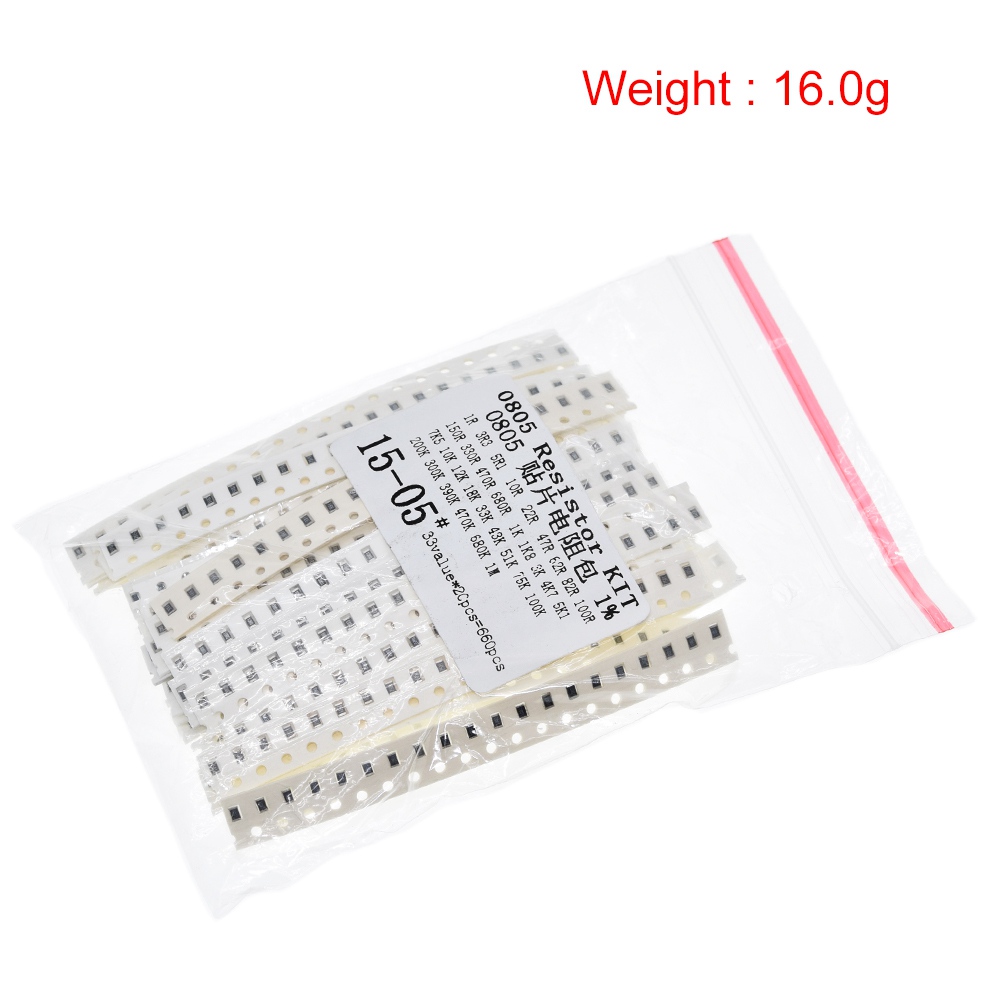 ShengYang 0603 0805 1206 SMD Resistor Kit Assorted Kit 1ohm-1M ohm 1% 33valuesX 20pcs=660pcs Sample Kit